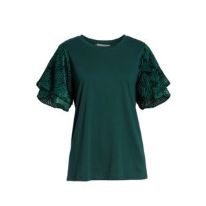 MICHAEL KORS: jacquard sleeve green top